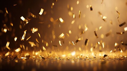 Golden confetti falling gracefully against a warm abstract background, evoking celebration.