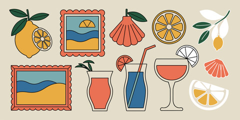 Hand Drawn Cat Illustration with Mediterranean Elements and Style