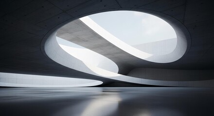 Abstract white sculpture with flowing lines and dramatic lighting