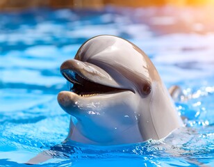 Close-up of a dolphin's head in water