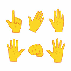 A collection of simple hand gesture icons showing different hand movements used for giving instructions or commands. Useful for posters, book covers, or online articles