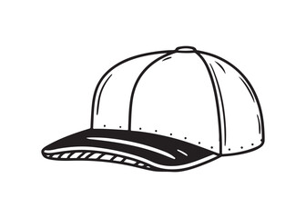 Hand-drawn Baseball Cap:  Black and White Line Art, Casual Style, Blank Template.