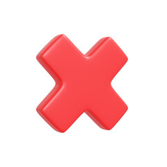 3D illustration of a glossy red cross symbol viewed from an angle on a white background. Represents cancel, close, or wrong action
