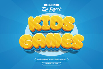 Kids games editable text effect with 3d cartoon text style and with blue background