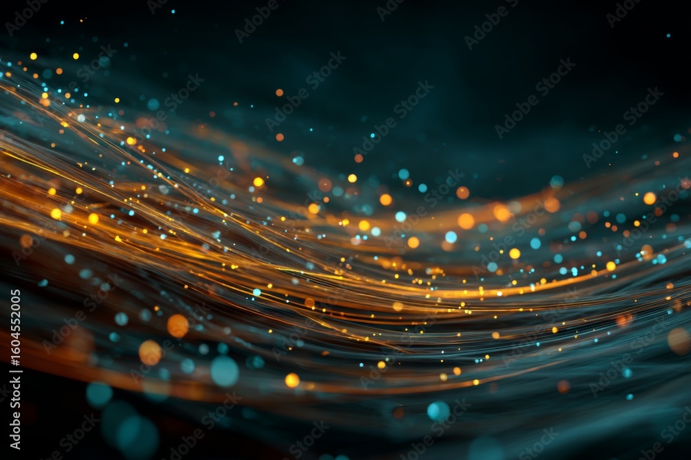 Poster abstract glowing lines and particles creating a mesmerizing futuristic digital landscape with vibran