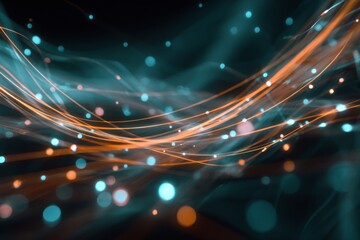 Abstract glowing lines and particles creating a mesmerizing futuristic digital landscape with vibrant lights against a dark background