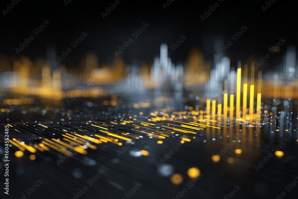 Aufkleber abstract data visualization with graphs and charts in dark theme featuring yellow and white accents 