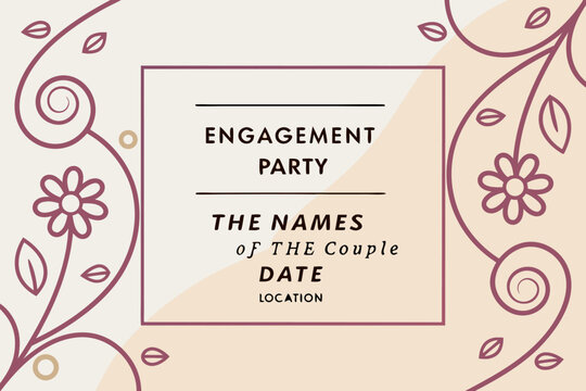 Engagement party invitation with floral design elements and customizable text fields for names and details