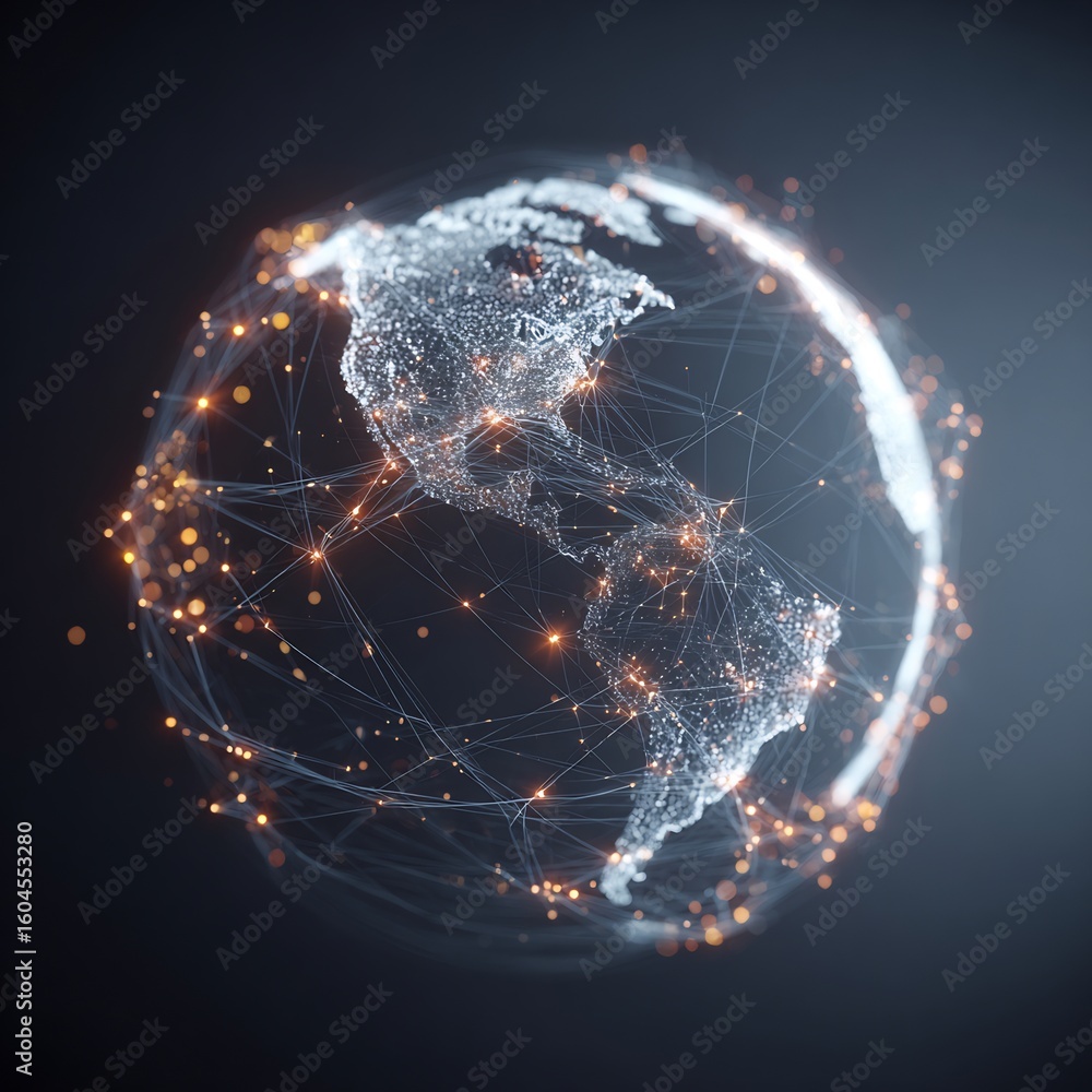 Poster global connectivity visualization showcasing interconnected network across the earth continents