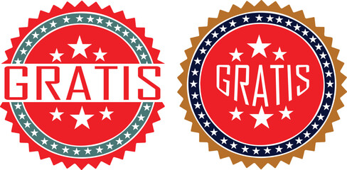 icon Gratis Badge Label with Stars – Free Offer Vintage Emblem Design