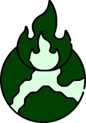 Green and White Illustration of Fire Earth Icon.