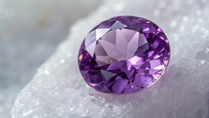 Macro View of Amethyst Gem Surrounded by Purple Sparkles in Vivid Rich Color Contrast