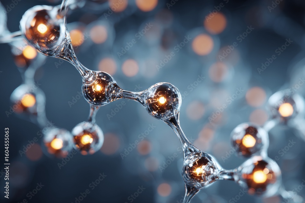 Aufkleber abstract molecular structure with shiny spheres and interconnected chains in a scientific background