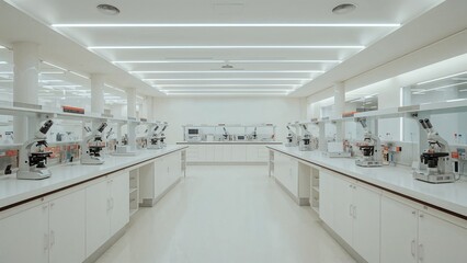 A scientific institute surrounded by empty white area representing scientific concepts and history