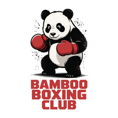 Classic fighting panda with red gloves promotes the bold and playful Bamboo Boxing Club logo. vector illustration.