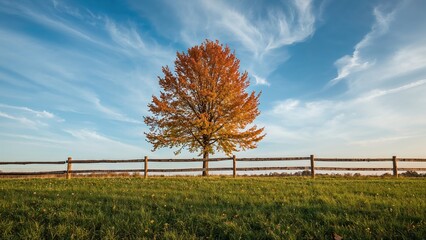 Row of Trees Beside a Rustic Fence in Autumn