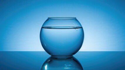 Studio shot of a clear bowl holding water with a blue background, taken using a DSLR camera.