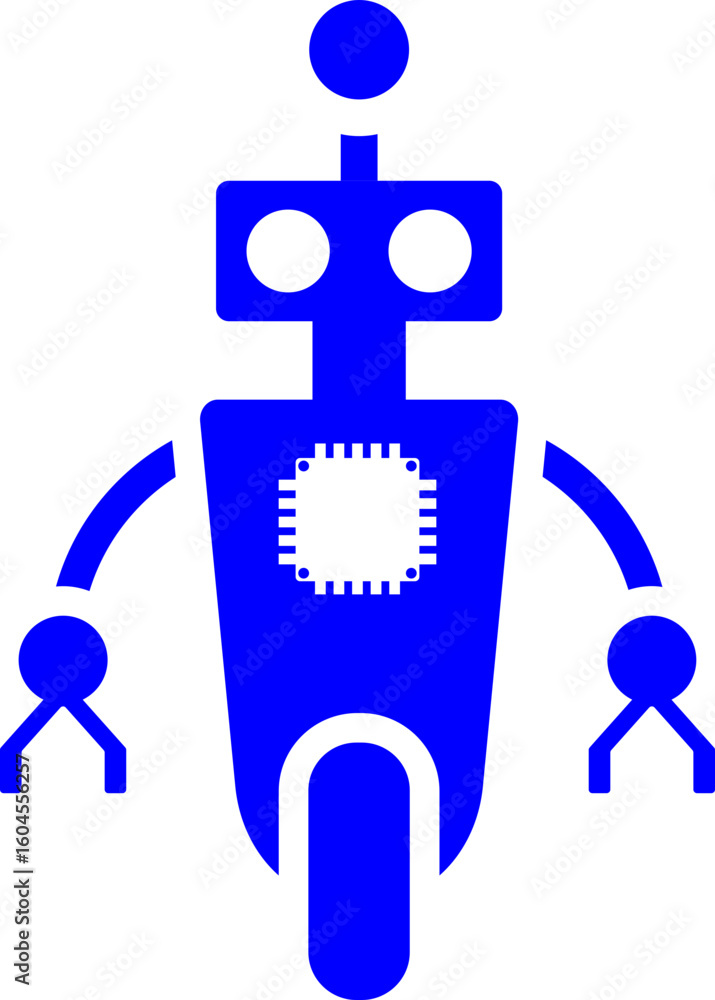 Poster wheeled robot with microchip icon in blue and white color.
