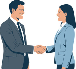 Fototapeta premium Illustration of a man and woman in business attire shaking hands against a light background image