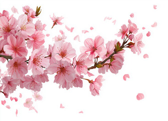Fototapeta premium Cherry blossom flower line art, pink cherry blossoms falling in the air, transparent background, flower, pink, blossom.