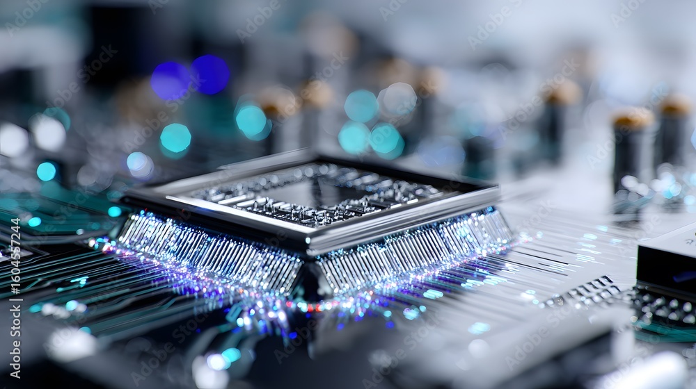 Poster closeup of a microchip on a circuit board