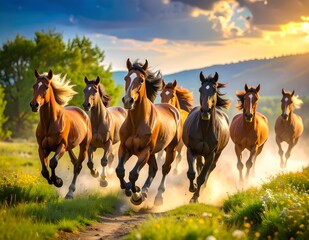 Fototapeta premium herd of horses in the field