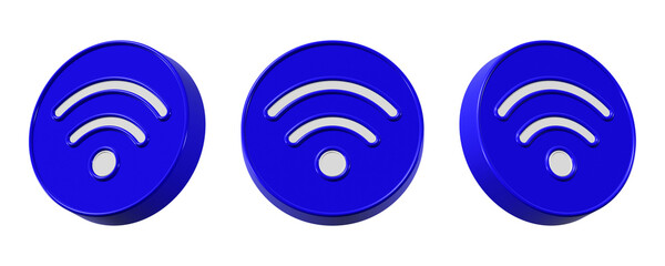 3d wifi full icon with blue rounded edges isolated on transparent background