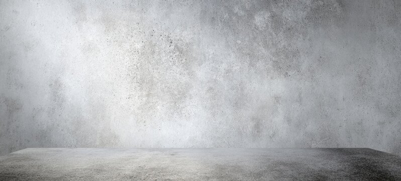 The textured gray concrete wall providing a minimalist backdrop for creative displays.