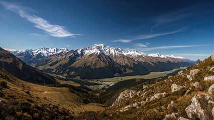 Spectacular sight of a towering mountain in a snowy natural reserve