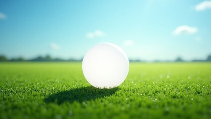 Football on Green Field in Stadium with Bright Sunlight

