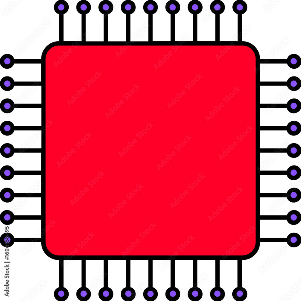 Poster flat style microchip icon in red color.