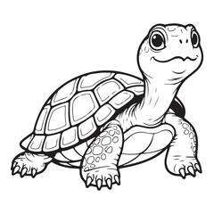 Cartoon turtle illustration in black and white outline
