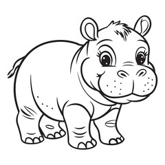 Cartoon hippopotamus outline illustration on white background