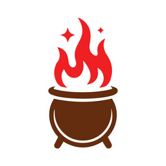 A stylized red flame bursts from a magical cauldron—perfect for fantasy or spell-themed artwork. vector illustration.