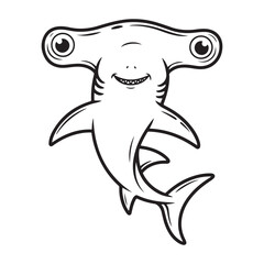 Illustration of a cartoon smiling hammerhead shark outline