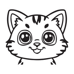 Illustration of a cartoon cat face with big eyes outline
