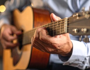 Fototapeta premium Close-up of a person playing an acoustic guitar (1)