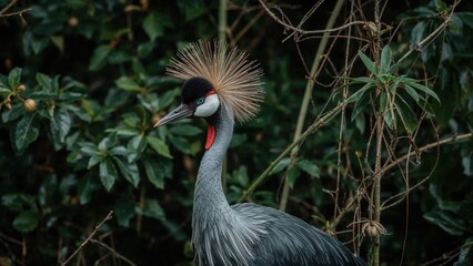 Stunning Grey Crowned Crane featuring bright blue eyes and prominent red wattles