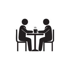 Fototapeta premium Two people sitting at a table silhouette isolated on white background