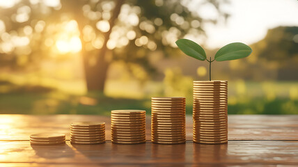 Investment growth concept with money coins and plant for financial business and future planning idea