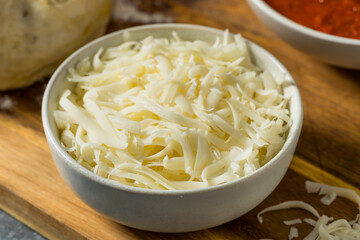 Homemade Shredded Mozzarella Cheese in a Bowl