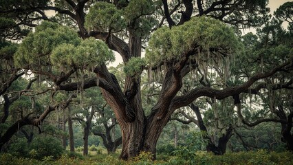 Enchanting grove featuring cypress and cedar trees