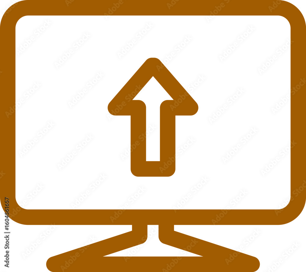 Poster flat style uploading computer icon in brown line art.