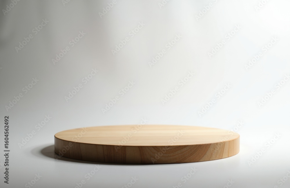 Aufkleber empty round wooden platform on plain white background suitable for product display or presentation