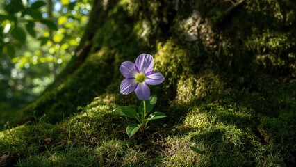 A lovely violet bloom thriving beneath the canopy of a tree