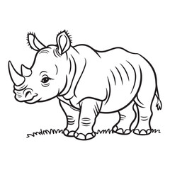 Illustration of a rhinoceros standing on grass outline art