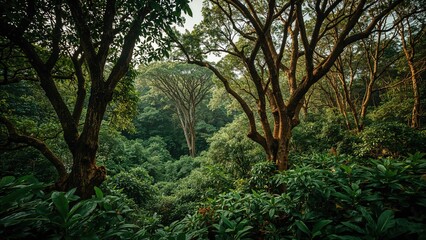 Fototapeta premium Magnificent rich green landscape of ancient wild forest