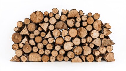 Stack of chopped logs against a plain white backdrop