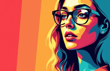 Colorful digital illustration of a woman with glasses looking to the side