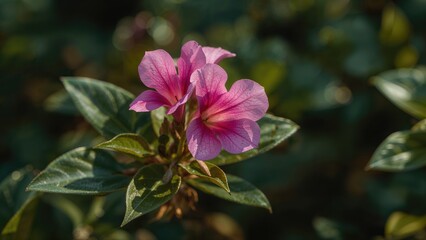 Stunning vinca rosea blossom surrounded by greenery